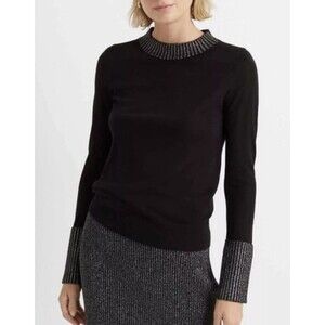 NEW! Club Monaco Wool Blend Black & Silver Metallic Sweater - L - $129